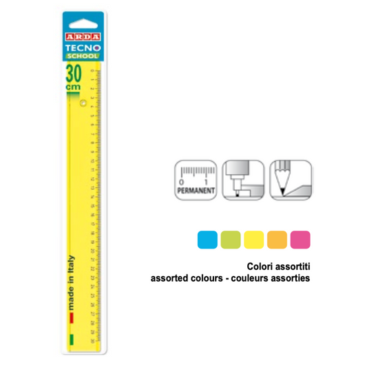 30cm FLUO plastic ruler (assorted colors)