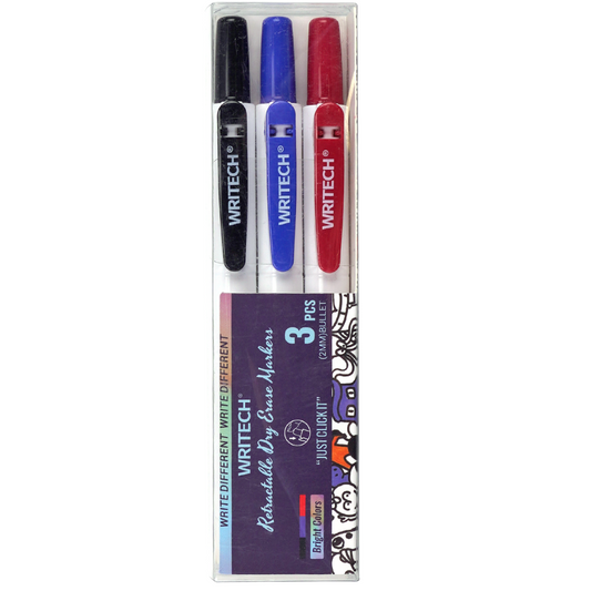 Set of 3 or 6 NON-PERMANENT retractable fine tip markers